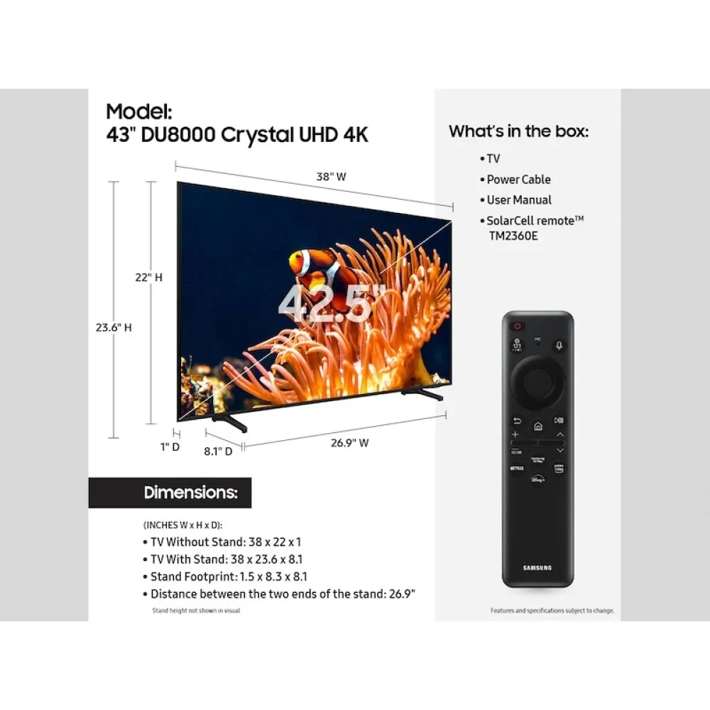 Samsung 43" 43DU8000 Crystal UHD 4K Smart TV price in Bangladesh 