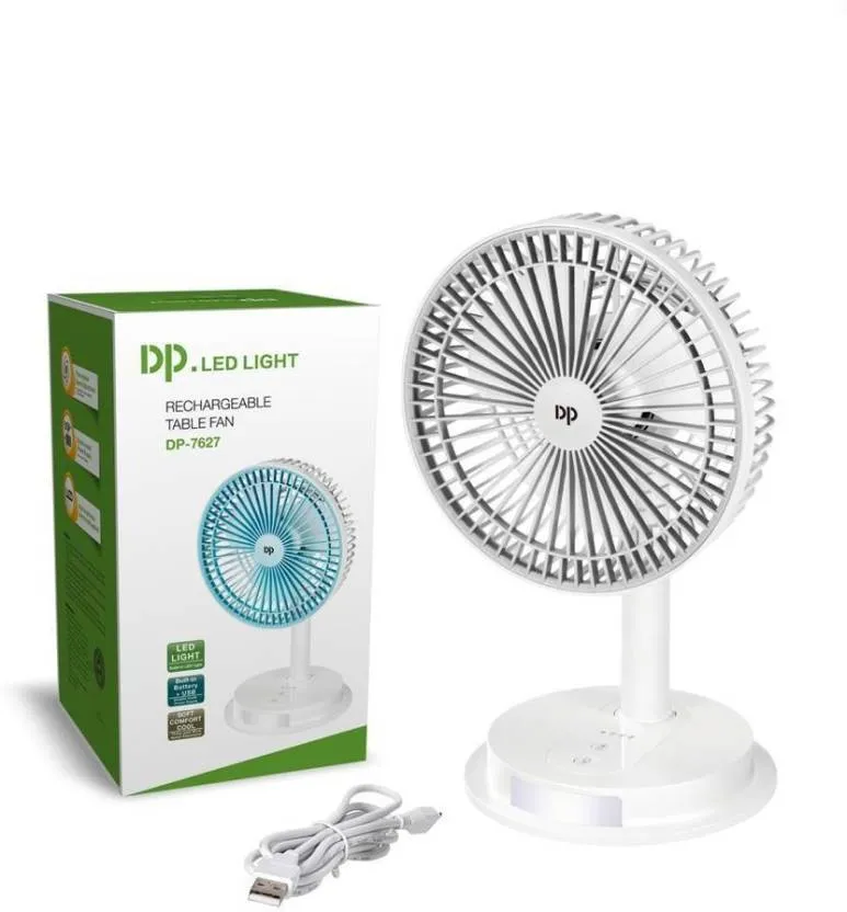 Dp-7627 Rechargeable Table Fan 4000 MAh Battery With Led